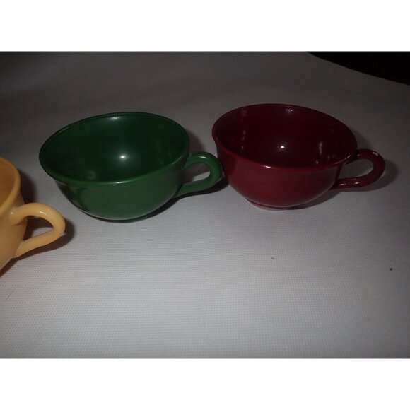 Vintage Hazel Atlas Ovide Platonite Moderntone Tea Cup Lot red teal yellow green - Picture 4 of 12